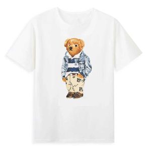 メンズカジュアルシャツメンズ100％コットンTシャツレターベアプリントラグジュアリートップ