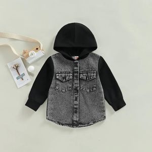 04Y Kids Boys Denim Jackets Baby Autumn Clothing Lång ärm Huva Button Up Coats Toddler Barn mode Ytterkläder 240301