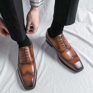 Luxury Dress Oxfords Leather Men Shoes Brogue Shoes Man Low Price Formal Office Wedding Social Shoes for Man Free Shipping