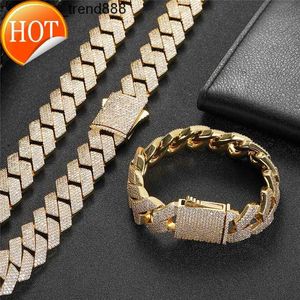 Pulseira de prata 925 com 19 mm de largura, corrente de flor de gelo, corrente cubana de Miami, colar masculino, joias de hip hop