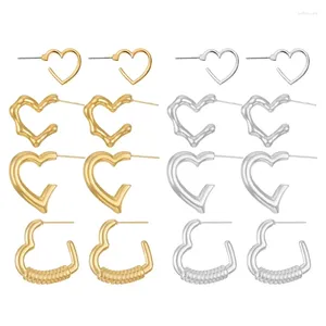 Brincos de argola 4 pares, coração geométrico, irregular, amor, anéis de orelha, fivela simples, joias da moda para festas diárias 264e