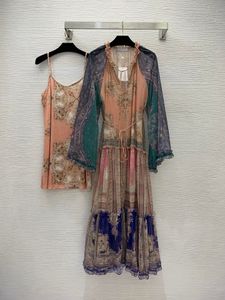 Sıradan Elbise Bahar Yaz 2024 Baskı Vintage Bohem Tatil Elbisesi