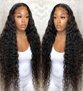 For Black Wet And Wavy Curly Front Human Hair 34 Inch HD Lace Frontal s T Part Brazilian Deep Wave Wig8612504