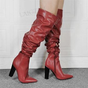 Boots SEIIHEM Women Knee High Chunky Thick Heels Side Zip Zapatos Stivali Tall Ladies Shoes Woman Large Size 43 44 46 47