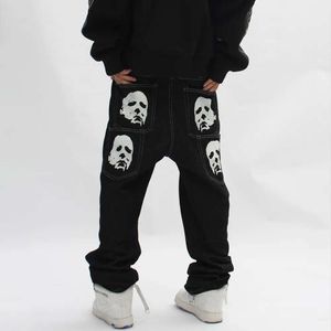 Men's Jeans Michael Myers Baggy Man Trendyol Men Skeleton Pants Y2k Print Hip Hop Oversize Vintage Streetwear Wide Leg Width Winter01 833