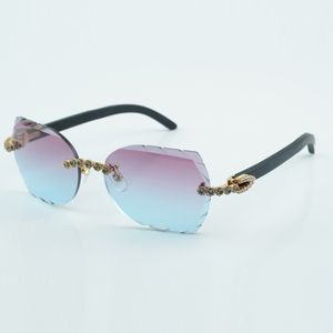 Fashionable new product blue bouquet diamond and cut sunglasses 8300817 with natural black wood leg size 60-18-135 mm