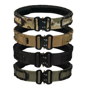 Tactical 2 tum Combat Belt Quick Release Buckle Molle Military Hunting Airsoft Mens Belt Drable Outdoor Wargam 240311
