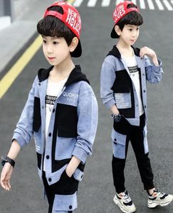 Frühling Herbst Baumwolle Mischung Jungen Sets Neue 2021 Koreanische Version Mode Patchwork Mit Kapuze 2 Stück Casual Druck Children039s Clothi7116725