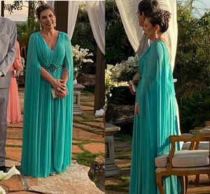 Hunter Chiffon A Line Mother Of The Bride Dresses V Neck Shoulder Wraps Long Sleeves Women Special Occasion Prom Gowns Long Plus Size Wedding Guest Formal Dress CL3386