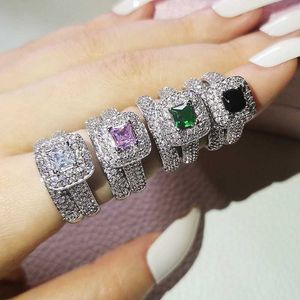 Ringvecalon 188pcs Topaz Simüle Diamond CZ 14KT Beyaz Altın Dolgulu 3'ü 1 arada Nişan Düğün Band Ring Seti Kadınlar için SZ 5-11