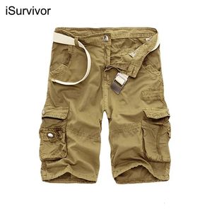 Men Summer Knee Length Solid Color Shorts Trousers Hombre Male Casual Fashion Slim Fit Large Size Cargo Shorts Without Belt 240312