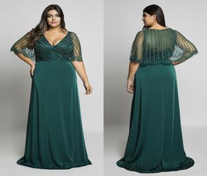 Hunter Green Beading Plus Size Prom Dresses Vneck Aftonklänningar med wrap Aline golvlängd lång formell klänning7656102