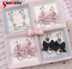 Dangle Chandelier Sweet Cute Ladies Moon Rhinestone Pearl Heart Pendant Earrings New Kawaii Auricular Needle Ear Clip Earrings for Girls 24316