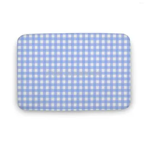 Tapetes Bebê Azul Gingham Tapete Porta Cozinha Tapete Banheiro Tapetes Luz e Branco Kini