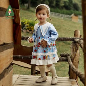 Amila Abito da bambino Autunno stile principessa Lolita Gonna ALine per ragazze Dolce fiaba Fiore Vestiti per bambini Carino 240311