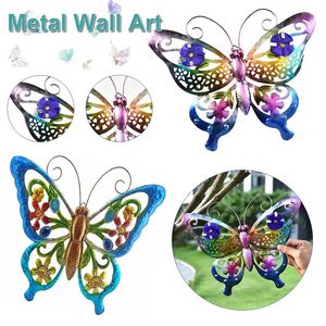 Metall Butterfly Garden Decor Colorful Hanging Double Wing Farterflies Wall Art Decorations Ornaments Gift For Outdoor Indoor 240312