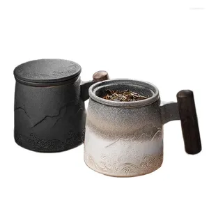 Muggar Luxury Mug Ceramic Tea Cup Handgjorda kinesiska retro kaffekoppar Teacup Teaware Water Wood Handle Business Gift Set