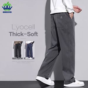 Ulepszone miękkie, przytulne lyocell tkanin męskie spodnie w lupgy prosta elastyczna talia grube, swobodne spodni męskie m5xl 240314