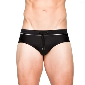 Kvinnors badkläder Män sexiga slip Bikini Swim Briefs för män Låga midja Svart shorts Mesh Cord Surf Beachwear