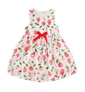 Baby Girls Floral Dress Kids Printed Pleated Ruffle Bow Zipper Dress Kids Leisure Clothes Girls Princess KneeLength Woven Skirts 4226947