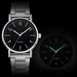男性と女性のためのシンプルなファッショナブルな輝く針の時計、スチールバンドクォーツウォッチ、新しいスタイル