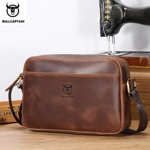 Bullcaptain Crazy Horse Horse Leather Moda Moda Bolsa LargeCapacidade ombro único Crossbody com Casual 240311