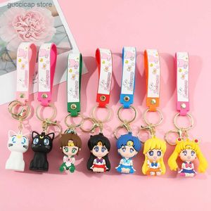 Keychains Lanyards Anime Sailor Moon Keychain Cute Figure Doll Couple Bag Pendant Keyring Car Key Chain Accessories Toy Gift for Men Women Friends