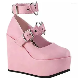 Casual Shoes Women Terrace Round Toe Buckle Leather For High Heels Sandals Ladies Show Lolita Girls 2024