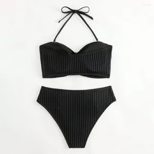 Damskie stroja kąpielowa panel krążkowy panel kantarski szyja kostium kąpielowy Bikini Top Chain Decor Bra High talia Szybkie suszenie dla kobiet