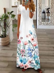 Tasarımcı Kadın Giyim 2024 İlkbahar ve Yaz Kadınları Yeni Moda Dantelli Uzun Elbise Şık ve Seksi Kadın Elbise Bayanlar Dantel Bodycc V Boyun Beyaz Elbise UQM9
