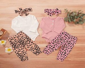 Kleinkind-Baby-Cartoon-Outfits für Kinder und Mädchen, solide Langarm-Tops, Kinderkleidung, Mädchen-Hosen mit Leopardenmuster und Haarband, 312 m, 068626036