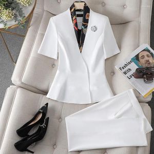 Pantaloni a due pezzi da donna Abito bianco a maniche corte Moda femminile Temperamento Host professionale Abbigliamento formale Abbigliamento da lavoro estetista