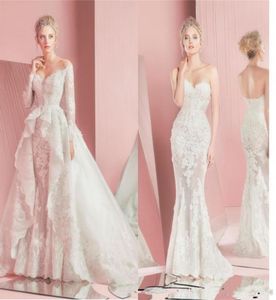 Vintage Zuhair Murad Brautkleider mit abnehmbarem Rock, Spitze, langen Ärmeln, taillierter, herzförmiger Applikation, Überrock, Übergröße, Brautmode 2737044