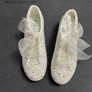 Dress Shoes Pearl Shoes Wedding Dress Bridal Apartment Lace Shoulder Straps Handmade Personalized Customization Letter Upper Cute Sports Shoes Q240316