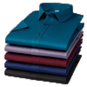 Camisas casuais masculinas nova camisa masculina estiramento negócios moda casual curto-trenó - cor sólida superior respirável confortável magro roupas masculinas c24315