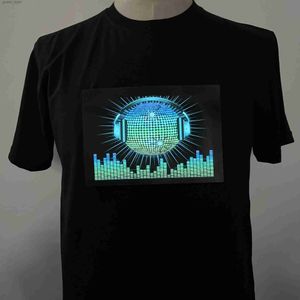 Men's T-Shirts Interesting wireless LED T-shirt for mens party disco sound activation lighting up short sleeved night T-shirt clothing Q240316