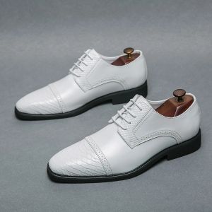 Business Derby skórzane buty Mężczyzn Checked Toe Lace-Up Sukiej Buty Man Office Wedding Party Codzienne buty dla mężczyzny