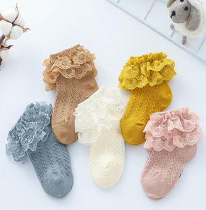 Baby cotton socks girls lace gauze embroidery double falbala short socks children lace hollow knitted ankler princess socks kids s4696043