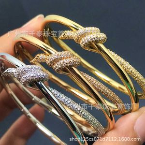 Tifaniym Classic T Family 925 Sterling Silber Doppelschicht Diamantarmband Seilknoten weiblich Gu kranker gleicher Stil leichter Luxusbeschichtung 18k Gold