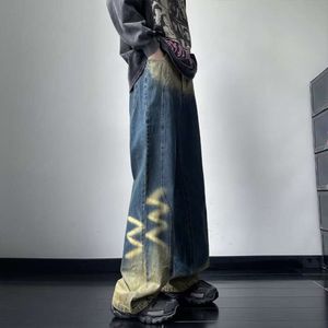 Cleanfit preto cinza gradiente jeans para outono masculino oversize americano high street trendy vibe calças de perna reta