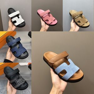 2024 NEW Couples high-end matte leather outdoor sandals and slippers luxurious designer open-toe hook&loop beach shoes mens and womens shoes Sizes 35-45 +box