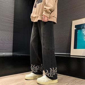 2024 Spring Personality Hafdery Mens Worbgy Dżinsy Streetwear Lose proste dżinsowe spodnie męskie ubranie marki 240313