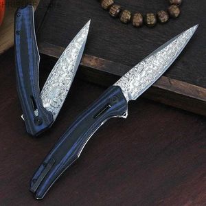 Taktiska knivar ZT0707 Folding Knife Pocket Outdoor Tool VG10 Steel 0707 Damascus High Quality G10 Handle Camping Knifel2403