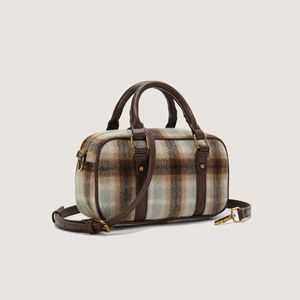 Borsa quadrata piccola scozzese di lana da donna stile autunnale Boston Academy Borsa a tracolla monospalla