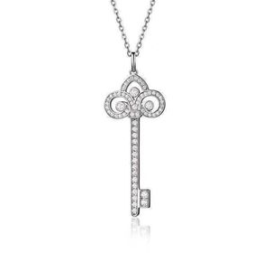 Designer Tiffay och Co Iris Flower Key Necklace 925 Sterling Silver Plated 18K Gold Pedigree Home Set med Full Diamond High Edition Pendant Collar Chain Chain