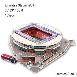 Blöcke DIY 3D Puzzle Puzzle Jigsaw World Football Stadium Europäischer Fußballspielplatz versammelte Gebäudemodellspielzeug für Kinder GYH 220919 D DH41Q