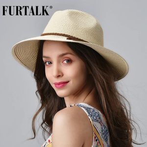FURTALK Summer Straw Hat For Women Panama Beach Hat Busdet Sun Hats Kobieta Summer Big Brim UV Ochrona Cap Chapeau Femme 240314