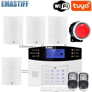 Kits Tuya Smart WIFI GSM Security Alarm System Works With Alexa Home Burglar Wired Motion Detector Smoke Door Window Sensor IP Camera