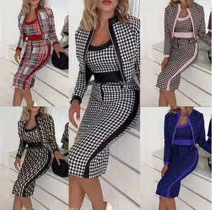 Tute da donna Set di tre pezzi con giacca firmata a maniche lunghe stampata alla moda e gonna Abbigliamento da donna