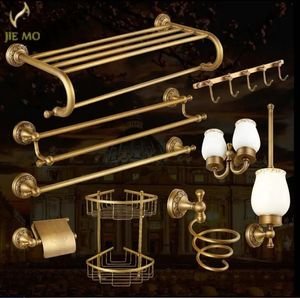 Antique Brushed Copper Carved Base Bathroom Accessories Bath Towel Shelf Towel Bar Paper Holder Cloth Hook JM210 240312